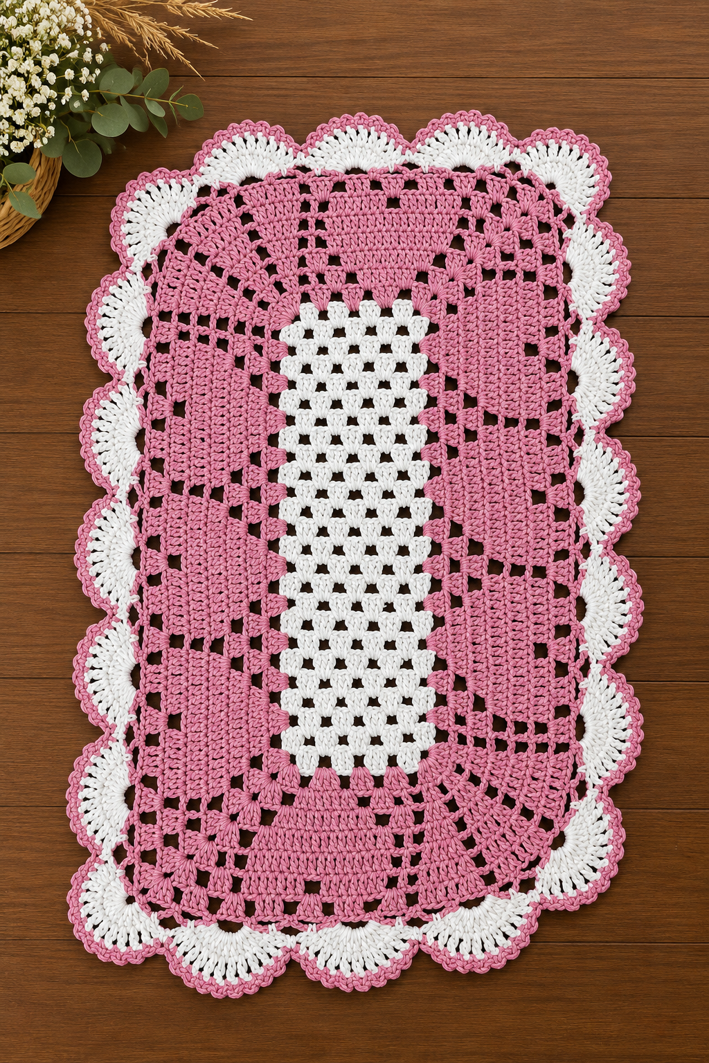 Tapete Coração Rosa e Branco